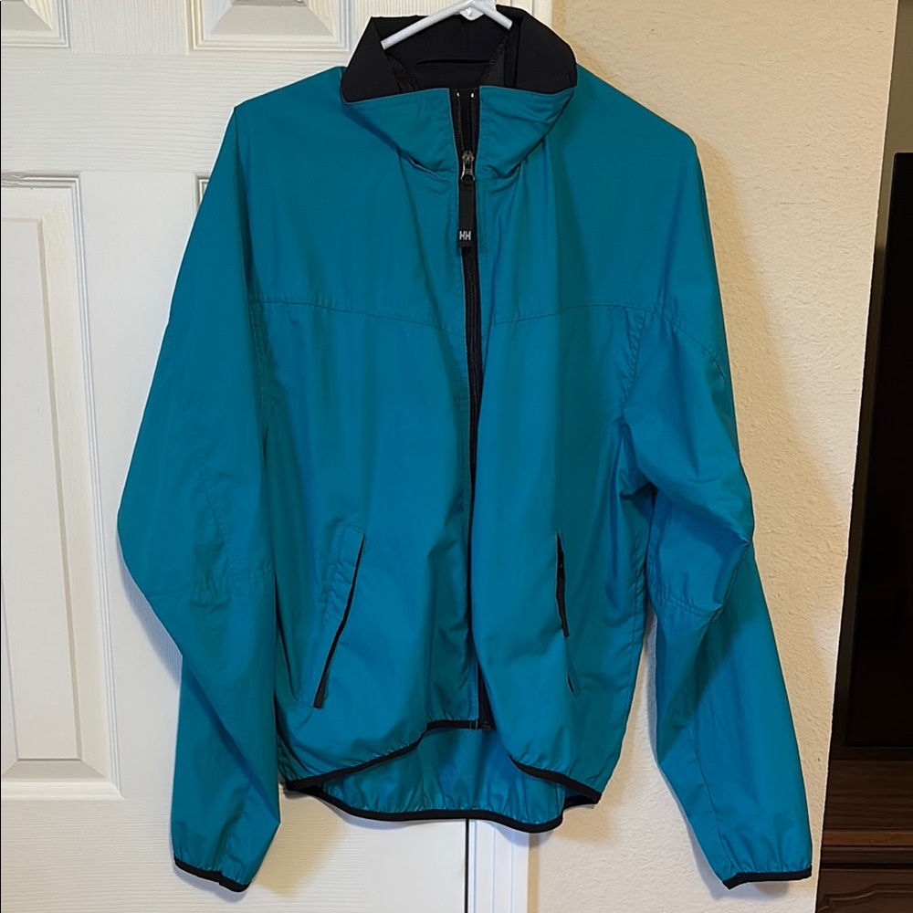 Vintage Helly Hansen Teal Windbreaker Jacket – Retro Outdoor Style – Sz Latge